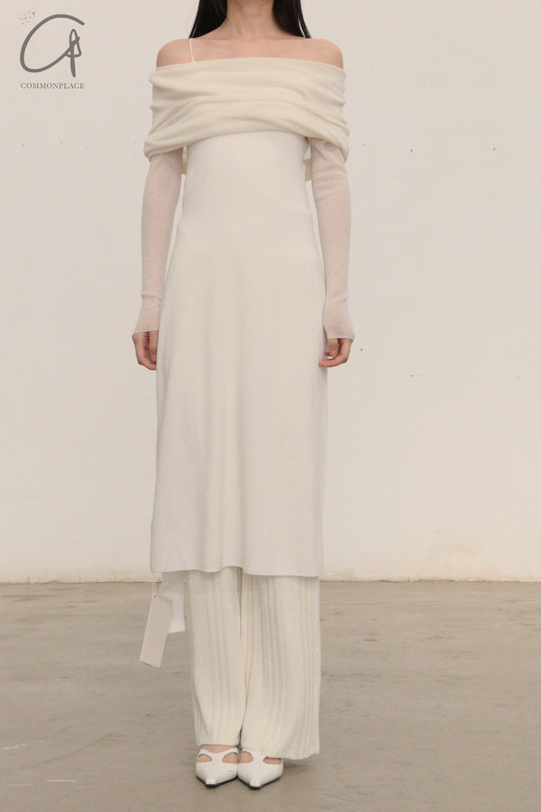 SWAYING/KNIT water-soluble wool lapel dress (with petticoat) SW23AW2L07 white PS66
